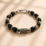 Black Bead & Silver Bracelet